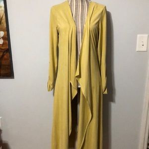 Tahari Faux Suede Mustard Long/Maxi Open sweater Small